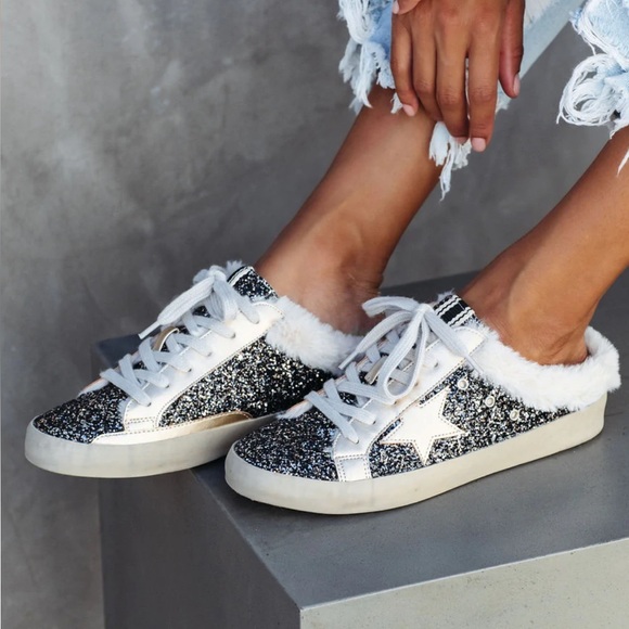 Vici Shoes - VICI Superstar Glitter Sherpa Mule Sneakers